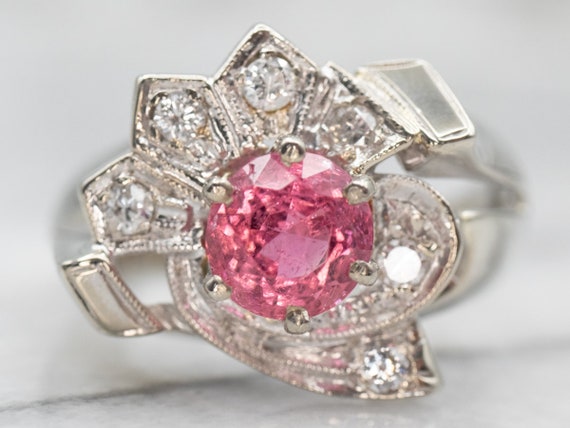 Vintage Pink Tourmaline and Diamond Cocktail Ring… - image 1