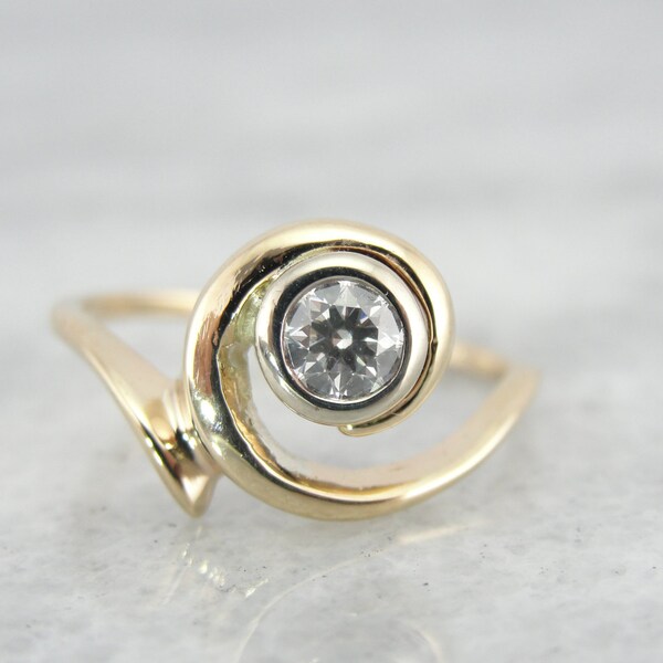 Unusual and Abstract Ladies Diamond and Gold Swirl Ring, Unique Design V14P2X-P