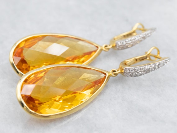 Citrine and Diamond Drop Earrings, Pear Cut Citri… - image 2