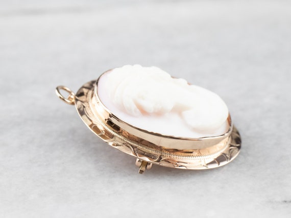 Mid Century Pink Shell Cameo Pendant or Pin, Oval… - image 4