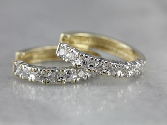 Diamond Hoop Earrings, Yellow and White Gold Hoop