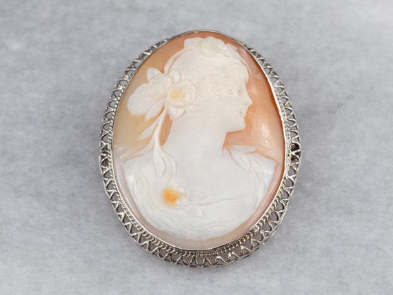 Art Deco Filigree Cameo Brooch, Goddess Cameo, Vi… - image 1