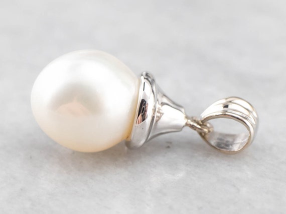White Pearl Pendant, Pearl Solitaire Pendant, Lay… - image 3