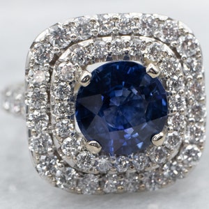 Ceylon Safir Diamant Halo Ring, 14K Vitt Guld