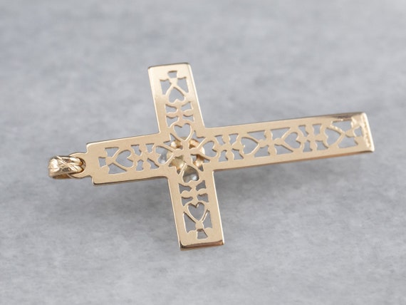 Diamond Filigree Cross, Yellow Gold Diamond Cross… - image 5