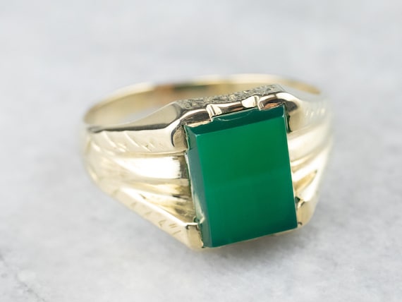 Green Gold Green Onyx Ring, Green Onyx Solitaire R