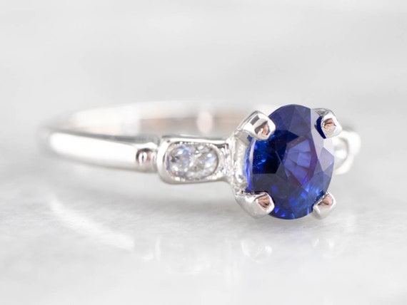 Sapphire Diamond Engagement Ring, Vintage Sapphir… - image 2