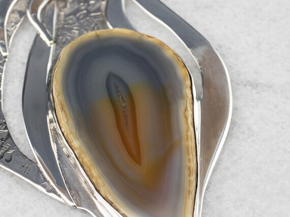 Large Pear Agate Pendant, Sterling Silver Artisan… - image 6