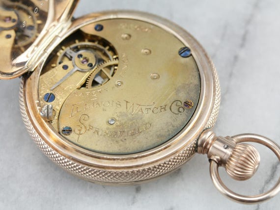 Victorian Era Illinois Pocket Watch, Antique Hunt… - image 3