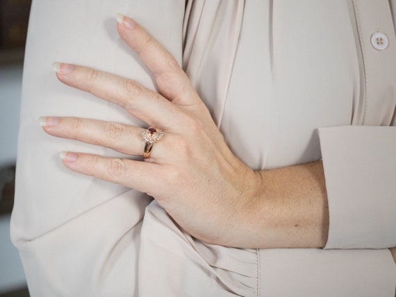 Vintage 14K Gold Ruby and Diamond Bypass Ring - image 5