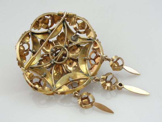 Antique Rose Cut Diamond Brooch, Victorian Era Fe… - image 5