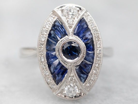 Art Deco Inspired Sapphire and Diamond Cocktail R… - image 2