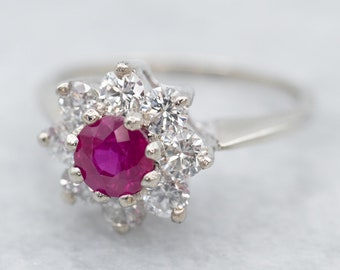 Anillo con halo de diamantes y zafiro rosa, oro blanco de 14k, regalo de aniversario