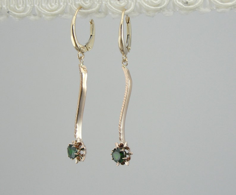 Beautiful Demantoid Rose Gold Bar Drop Earrings Etsy