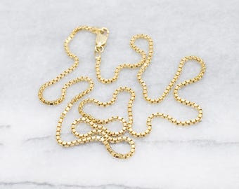 14K Massive Gelbgold Box Glied Italienische Kette 1 Mm/18 Zoll