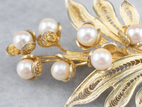 Pearl Vermeil Botanical Brooch, Floral Brooch, Vi… - image 7