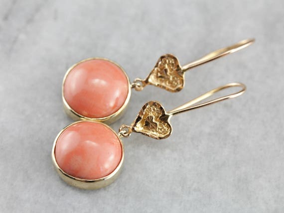 Vintage Coral Drop Earrings, Cabochon Earrings, Lo