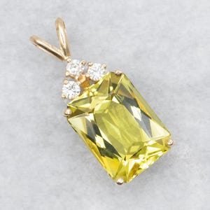 Lemon Quartz and Diamond Pendant, Yellow Gold Quartz Pendant, Quartz Cocktail Pendant, Large Gemstone Pendant, Quartz Jewelry A41546