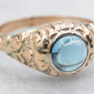 Victorian Blue Topaz Cabochon Ring, Antique Gold Topaz Ring, Blue Topaz Ring, Topaz Solitaire Ring, Estate Jewelry, Topaz Jewelry A55685