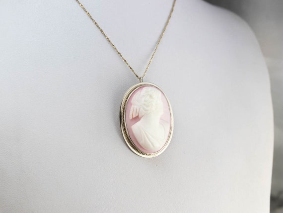 Pink Shell Cameo Brooch or Pendant, Oval Cameo Pe… - image 8