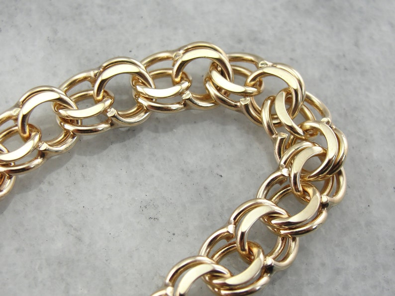 Classic Double Link Vintage Charm Bracelet in Hefty Gold Etsy