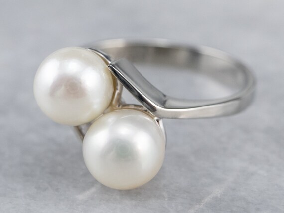 Simple Pearl Bypass Ring, White Gold Pearl Ring, … - image 3