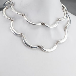 Sterling Wavy Bar Link Necklace, Sterling Silver Necklace, Mexico Silver, Modernist Jewelry, Birthday Gift, Plain Silver Necklace XY37YF1K