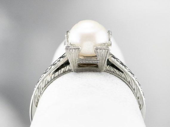 Art Deco Pearl Solitaire Ring, Pearl White Gold R… - image 8