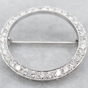Vintage Diamond Circle Pin, Diamond Brooch, Diamond Anniversary, Platinum Diamond Circle Pin, Diamond Jewelry, Round Diamond Brooch A6597