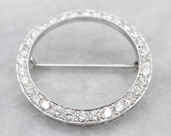 Vintage Platinum Diamond Circle Brooch, 2.56 Carats