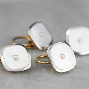 Antique Mother of Pearl Tuxedo Shirt Studs, Vintage Men's Jewelry, Suit Accessories RAVHYR-R image 1