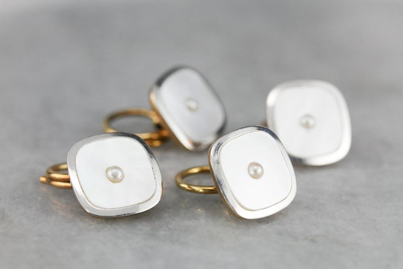 Antique Mother of Pearl Tuxedo Shirt Studs, Vintage Men's Jewelry, Suit Accessories RAVHYR-R image 1