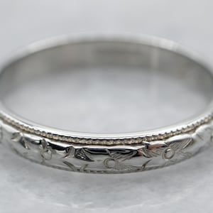 Antique Forget-Me-Not Pattern Band, 18K White Gold Floral Band, Art Deco Band, Pattern Band, Stacking Band, Flower Band, Birthday Gift A5166