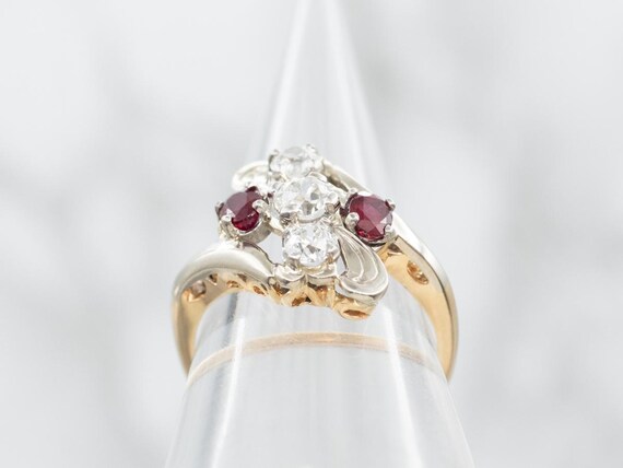 Vintage 14K Two-Tone Gold Ruby Diamond Bypass Ring - image 3