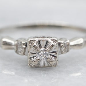 Vintage Diamond Solitaire Ring, Round Brilliant Diamond Ring, Retro Era Diamond Engagement Ring, White Gold Diamond Ring A36723