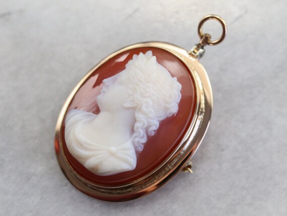 Mid Century Carnelian Stone Cameo Pendant, Vintag… - image 3