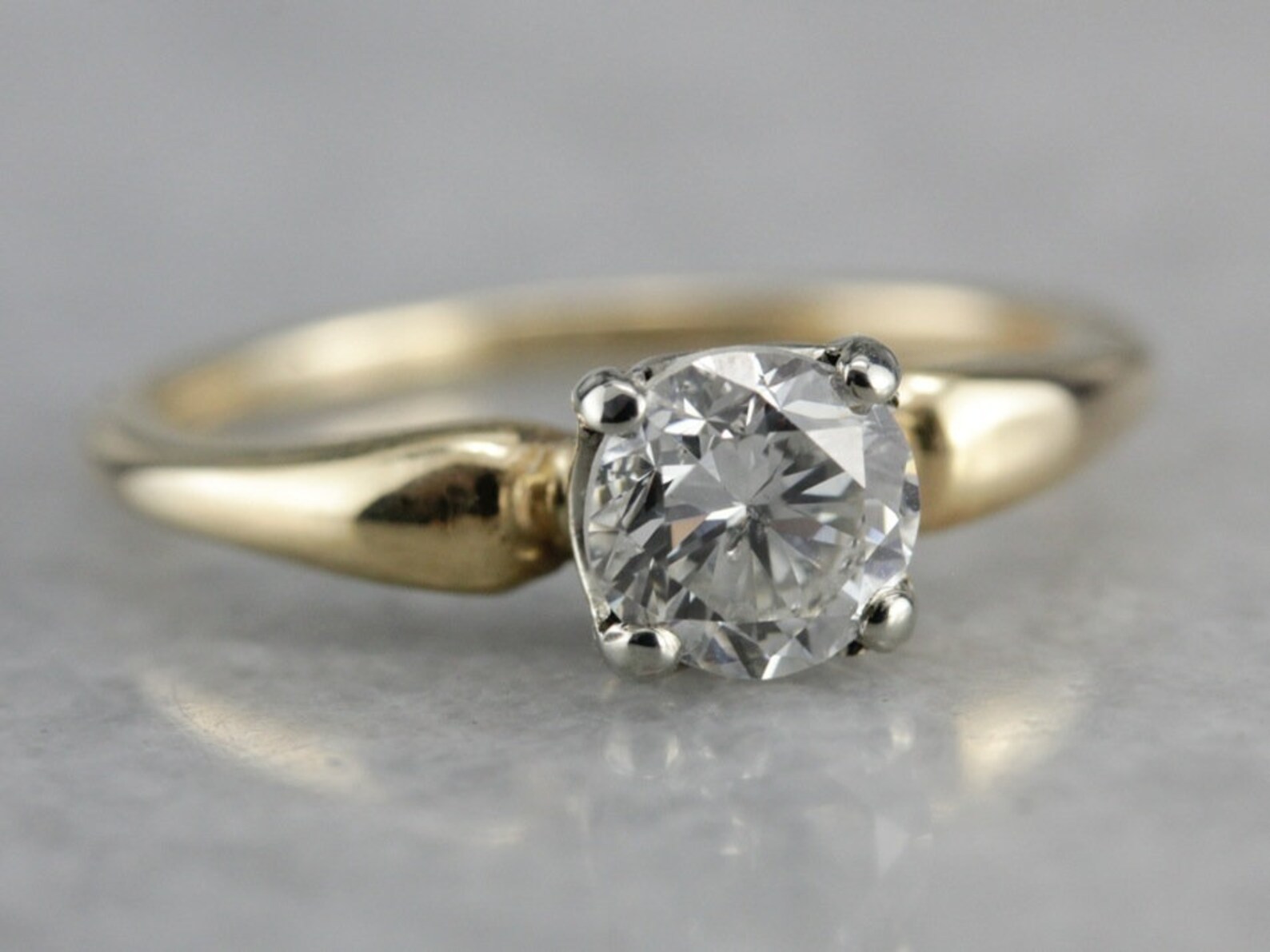 Simple Low Set Retro Era Engagement Ring with Pretty Diamond Etsy