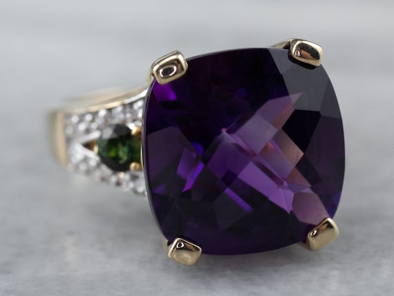Pineapple Cut Amethyst Cocktail Ring, Amethyst Dia