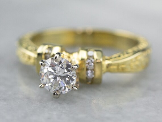 18K Gold Diamond Engagement Ring, Wheat Pattern B… - image 3
