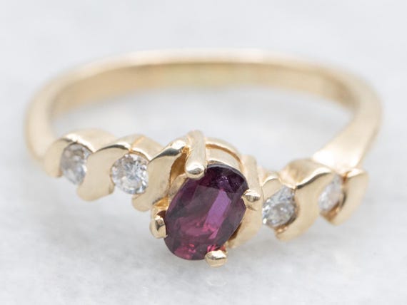 14K Gold Ruby and Diamond Bypass Ring, July Birth… - image 1