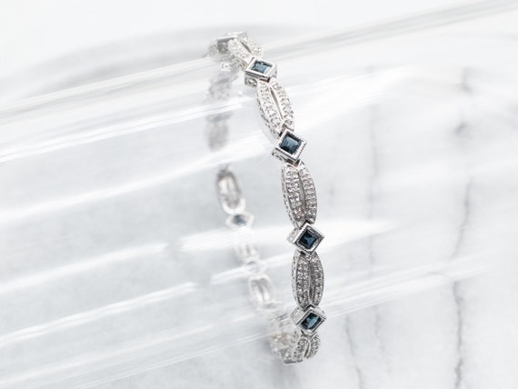 White Gold Square Cut Sapphire and Diamond Tennis… - image 4