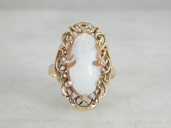 Vintage Cameo Cocktail Ring With Filigree Frame F… - image 2