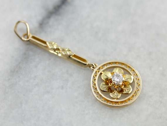 Geometric & Floral Diamond Lavalier Pendant in Yel