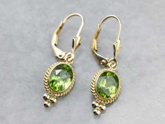 Oval Peridot Drop Earrings, Peridot Gemstone Earri