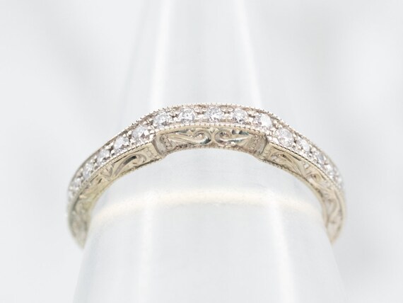 Engraved Diamond Band, White Gold Wedding Band, A… - image 4