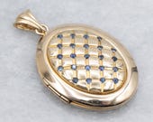 Vintage Gold Sapphire Tufted Pattern Oval-Shaped Locket