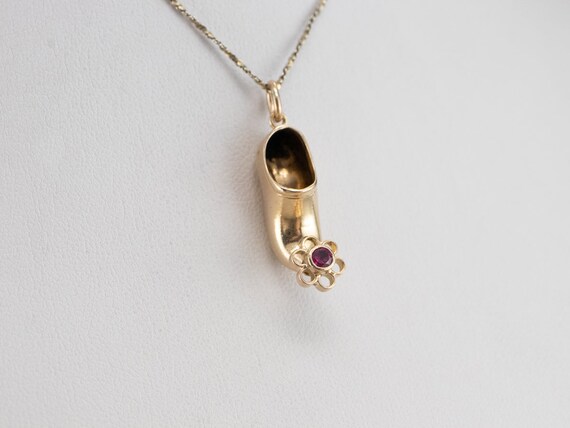 14K Gold Arabian Slipper Charm, Ruby Flower, Alad… - image 8
