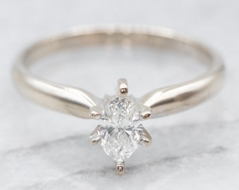 Anillo de compromiso solitario con diamante marquesa en oro blanco de 14 quilates, 0,28 quilates