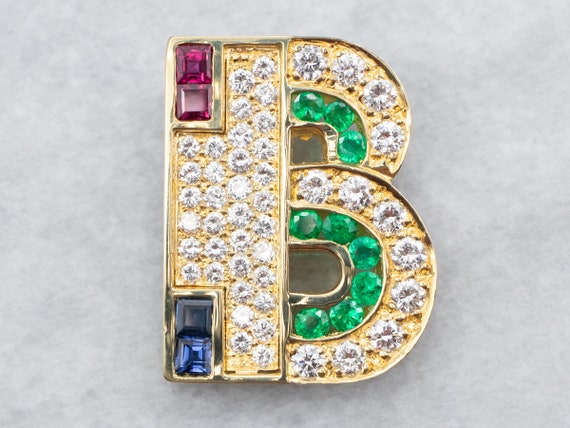 Yellow Gold Square Cut Ruby and Sapphire and Roun… - image 1