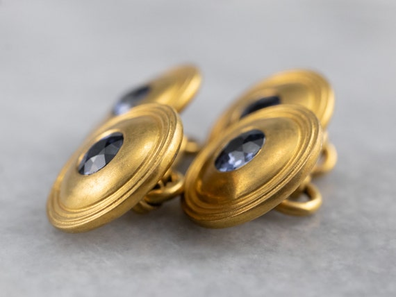 Antique Synthetic Sapphire Cufflinks, 18K Gold Cu… - image 7